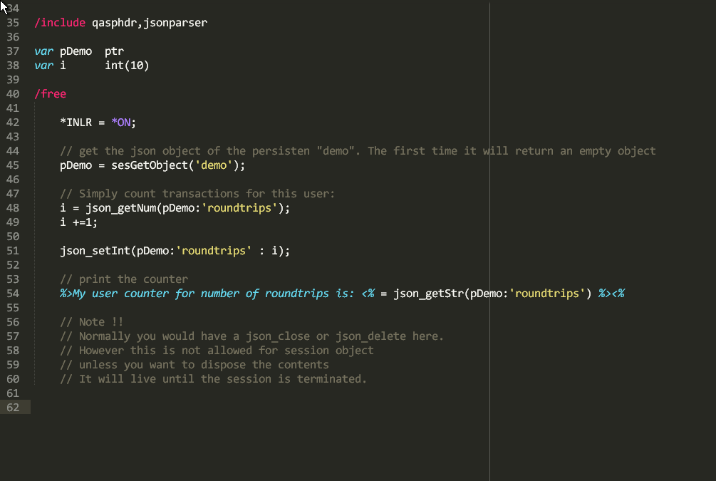 Session json objects
