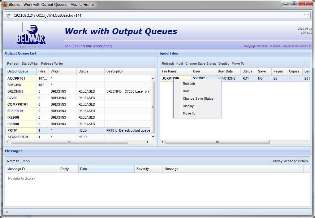 Screenshot Output Queues
